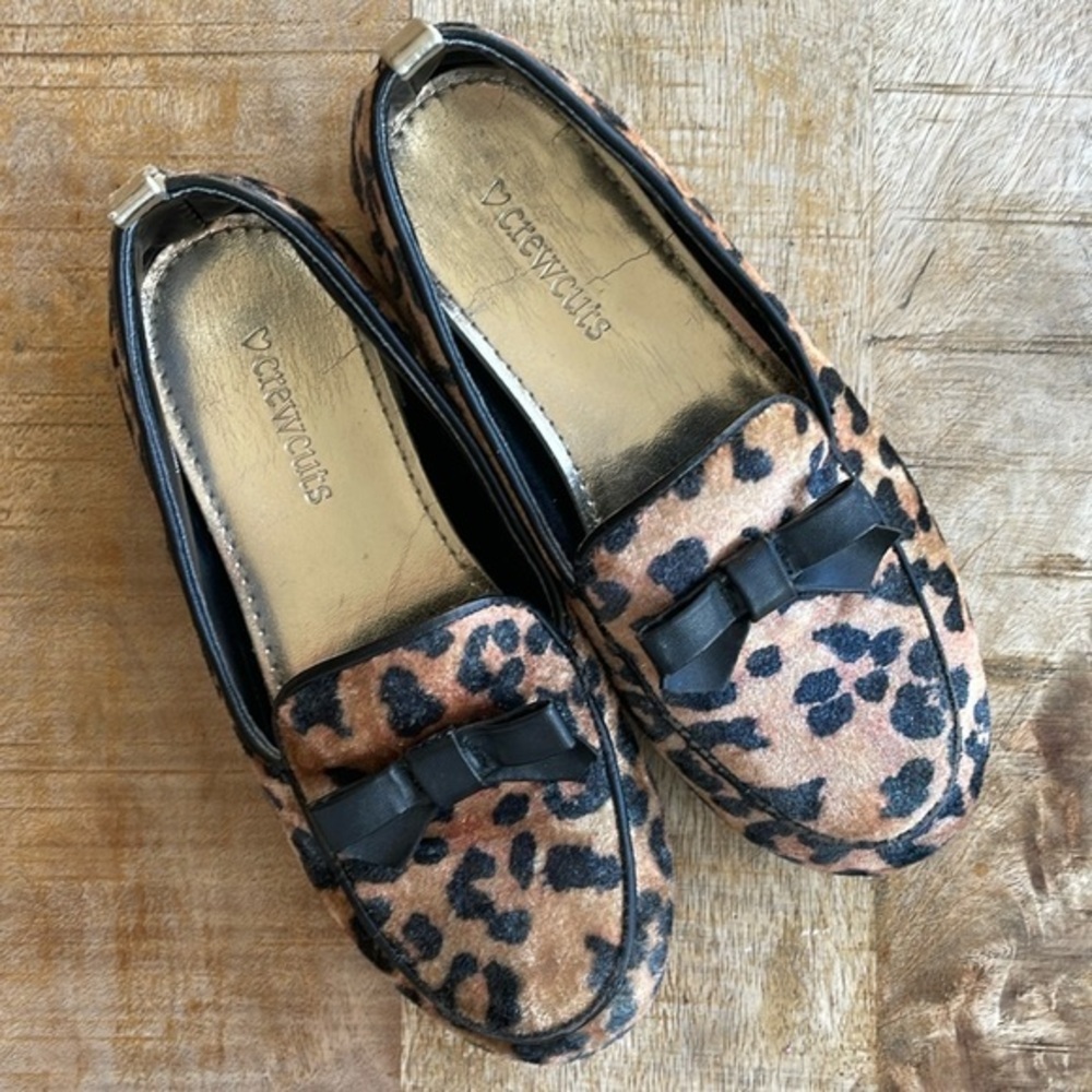 Crewcuts Girls Leopard Moccasins in Tan and Black with Bow